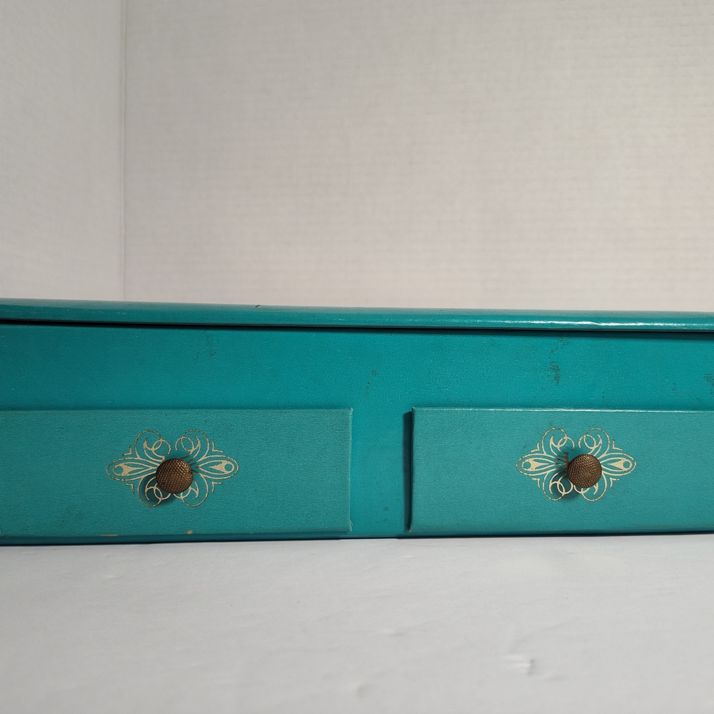 Vintage 70s Teal Storage Drawer Organizer
